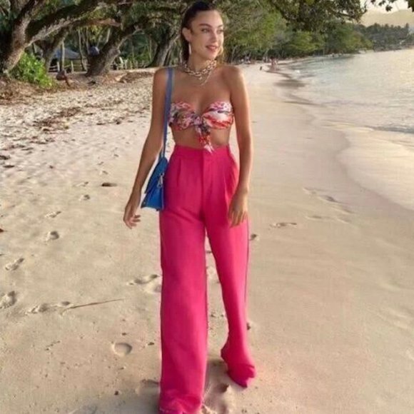 Zara Pants - Zara Wide Leg Pants in Bright Pink XS new